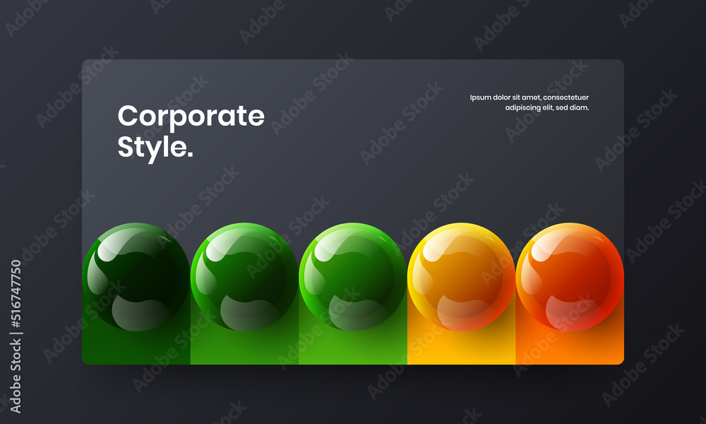 Simple realistic balls corporate brochure layout. Bright site screen vector design illustration.