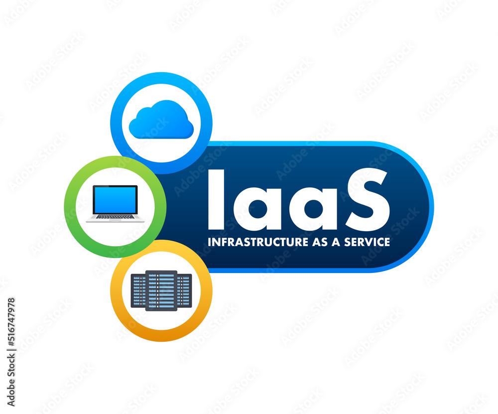 IaaS - Infrastructure as a Service. Cloud technology. Cloud storage icon. Vector illustration. IaaS - Infrastructure as a Service. Cloud technology. Cloud storage icon. Vector illustration.