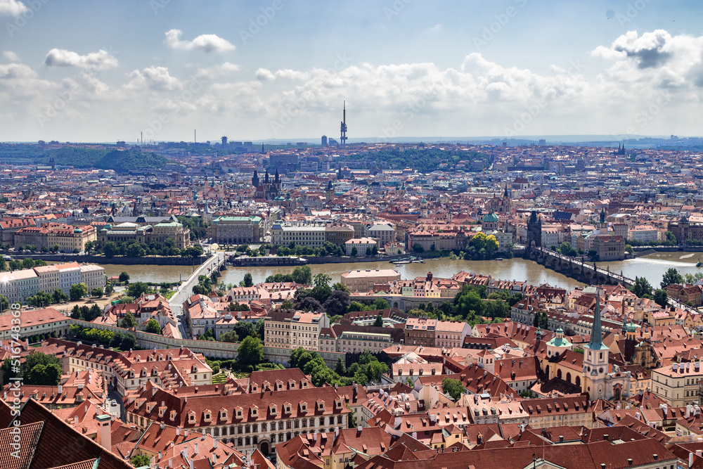 the city of Prague photographed from the top of St. Vitus Cathedral