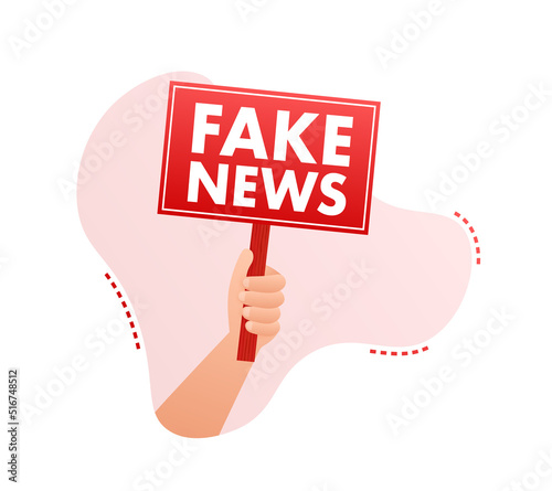 Fake news hands holding, electronic internet fraud. Vector illustration.