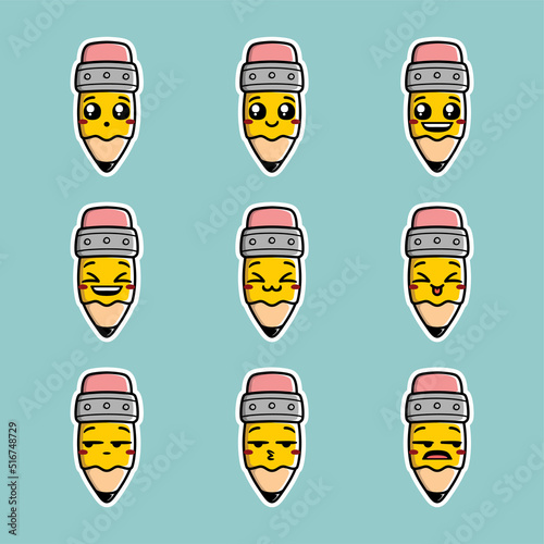 vector illustration of cute pencil emoji