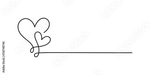 Love icon vector doodle two hearts and line for text. Hand drawn valentine day logo. Decor for greeting card, wedding, tag, photo overlay, tshirt print, flyer, poster design