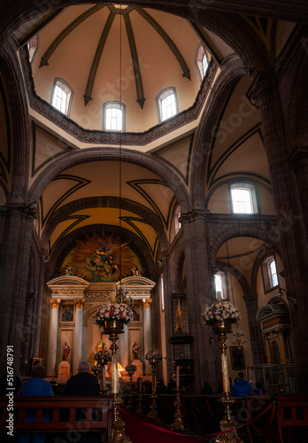 Looking up to the beautiful Neo-Classical architecture of the interior at the famous Metropolitan Cathedral in Zocalo, Center of Mexico City, Mexico.