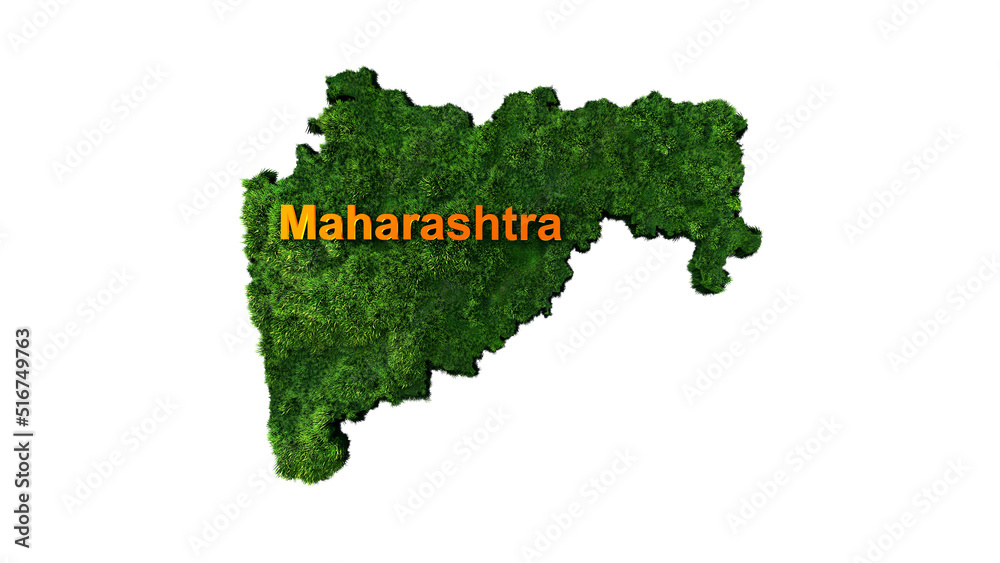 Maharashtra, India Map, Agriculture in Maharashtra, Map in green background. 3D rendering, 3D illustration. Maharashtra, India Map, Agriculture in Maharashtra, Map in green background. 3D rendering, 3D illustration.