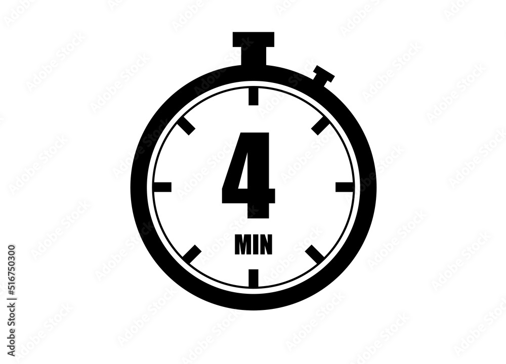 4 Minutes timers clock. Time measure. Chronometer vector icon black