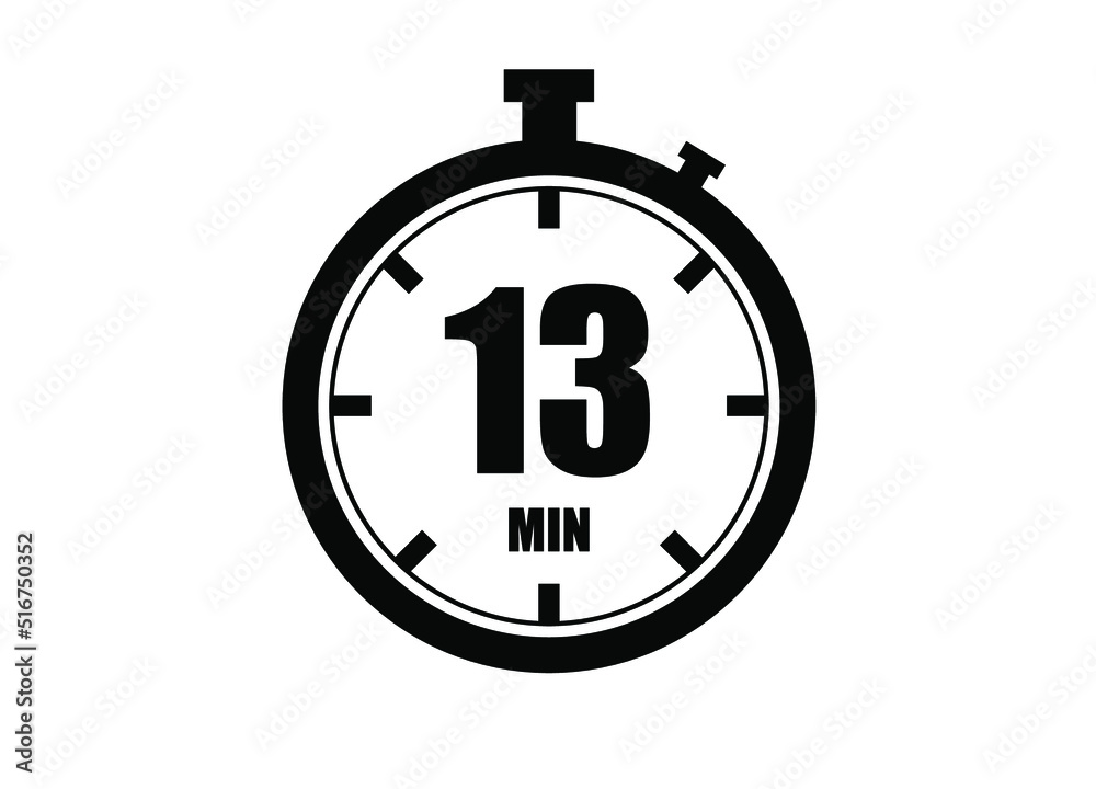 13 Minutes timers clock. Time measure. Chronometer vector icon black isolated on white background. 13 Minutes timers clock. Time measure. Chronometer vector icon black isolated on white background.