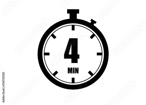 4 Minutes timers clock. Time measure. Chronometer vector icon black isolated on white background.