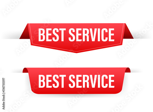 Best service red ribbon. Premium service label. Vector illustration.