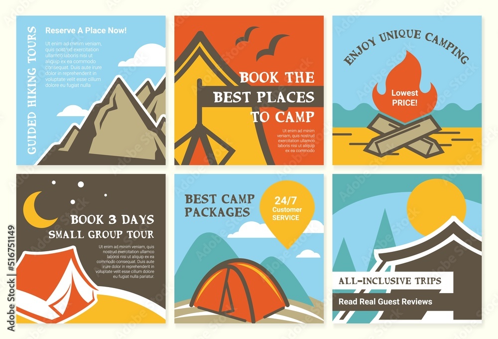 Network web page set with camping place offer set