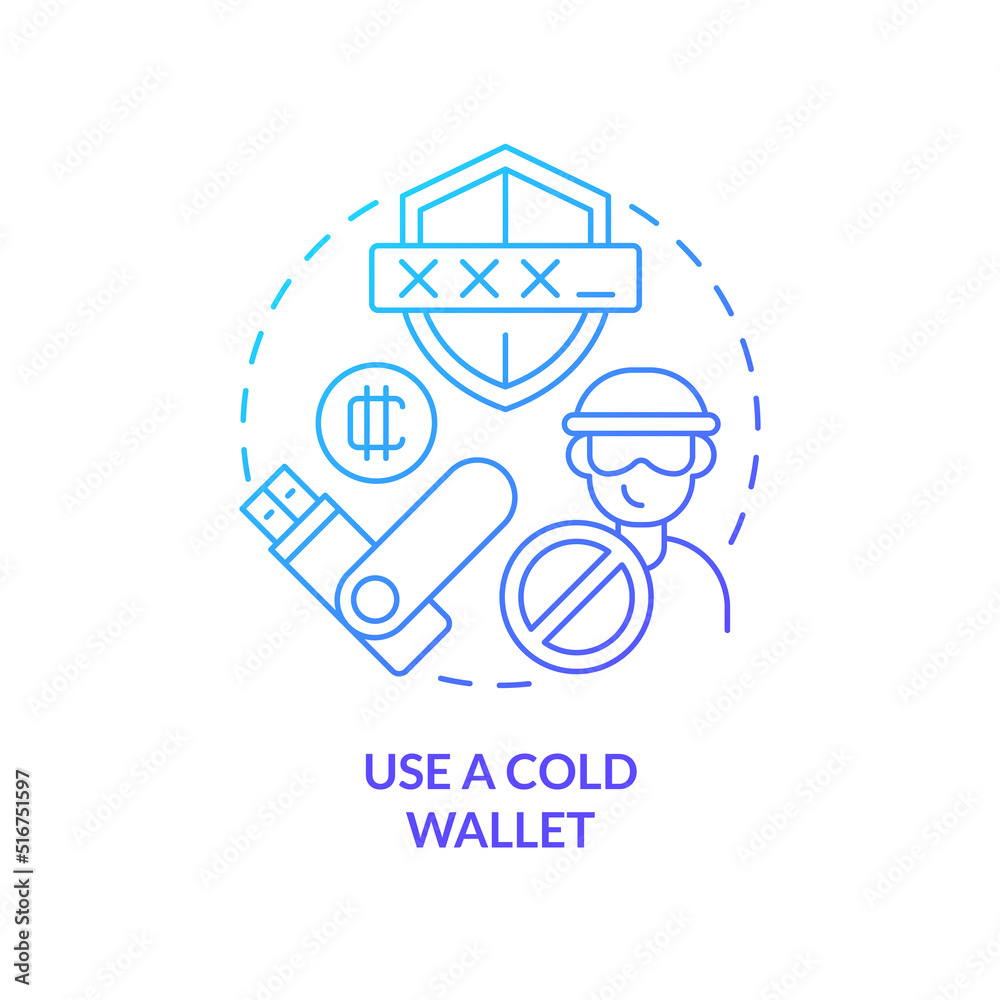 Use cold wallet blue gradient concept icon. Hardware for trader safety. Cryptocurrency security abstract idea thin line illustration. Isolated outline drawing. Myriad Pro-Bold font used Use cold wallet blue gradient concept icon. Hardware for trader safety. Cryptocurrency security abstract idea thin line illustration. Isolated outline drawing. Myriad Pro-Bold font used