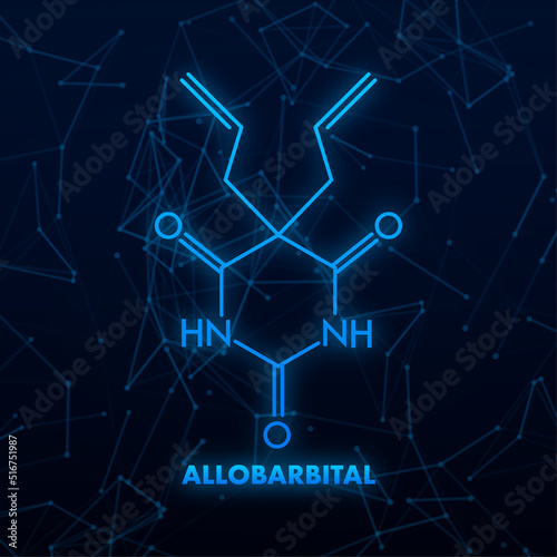 Allobarbital chemical formula. Illustration for medical design. Molecular structure