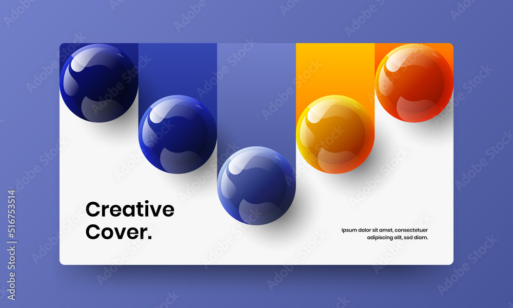 Vivid flyer vector design concept. Minimalistic 3D balls company brochure layout.
