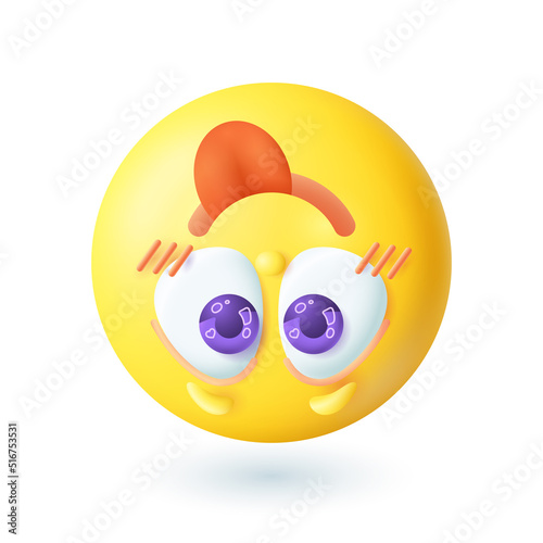 3d cartoon style upside down emoticon putting out tongue icon. Happy yellow face with blush smiling and playing tricks flat vector illustration. Emotion, expression, social media, joy concept