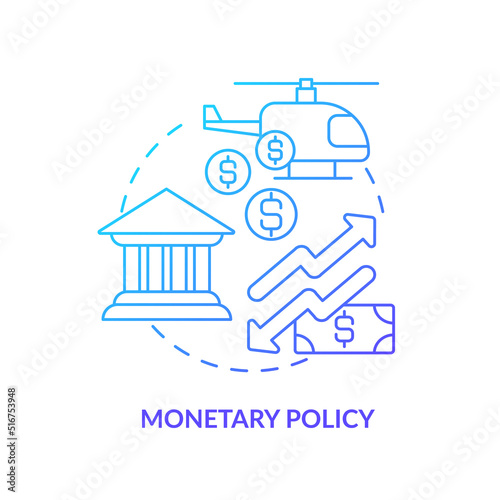 Monetary policy blue gradient concept icon. Central bank regulations. Control economy. Inflation cause abstract idea thin line illustration. Isolated outline drawing. Myriad Pro-Bold font used