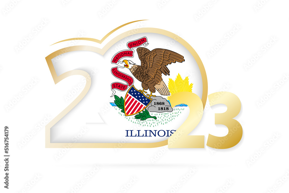 Fototapeta premium Year 2023 with Illinois Flag pattern.