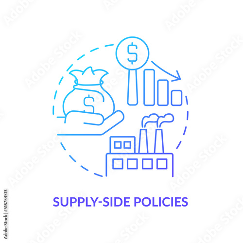 Supply side policies blue gradient concept icon. Economy efficiency. Controlling inflation abstract idea thin line illustration. Isolated outline drawing. Myriad Pro-Bold font used