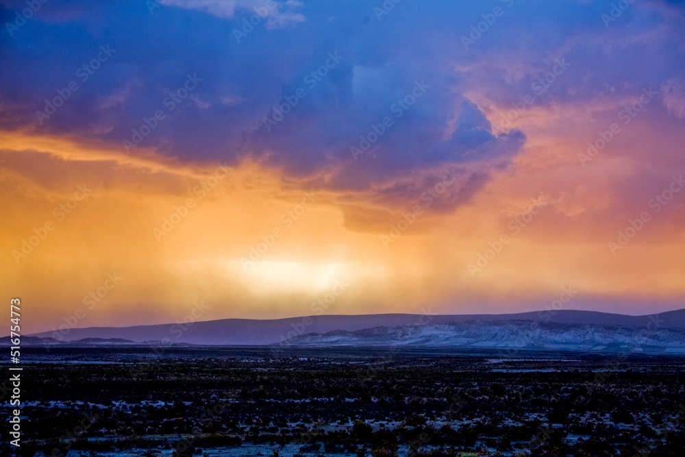 Fototapeta premium Sunset in rainy Bolivia prairie. Road to La-Paz, Bolivia