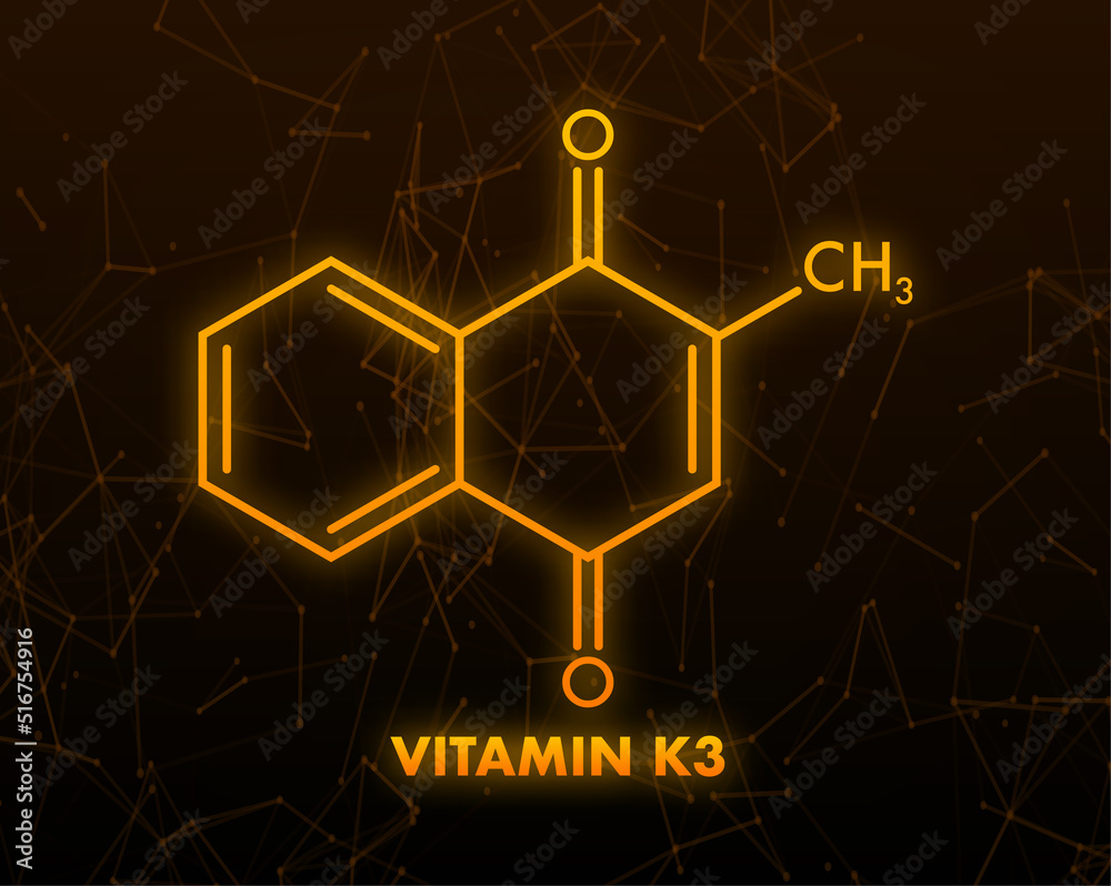 Molecule tocopherol. Vitamin K3. Icon for medical design.