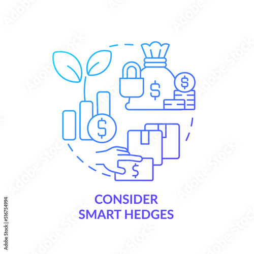 Consider smart hedges blue gradient concept icon. Strategy and method. Dealing with inflation in business abstract idea thin line illustration. Isolated outline drawing. Myriad Pro-Bold font used