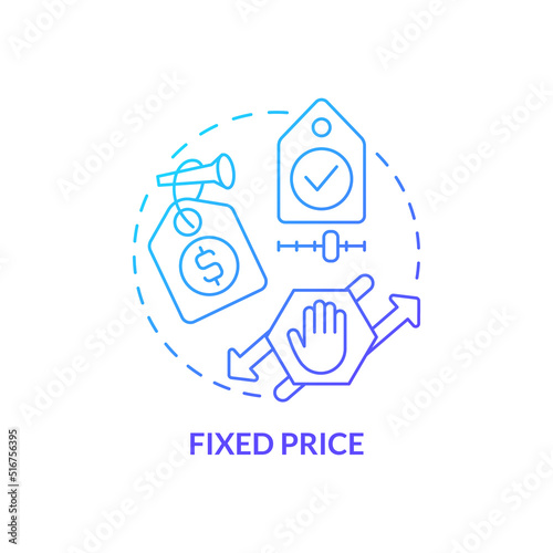 Fixed price blue gradient concept icon. Procurement contract abstract idea thin line illustration. Predetermined costs. Specific pricing. Isolated outline drawing. Myriad Pro-Bold font used