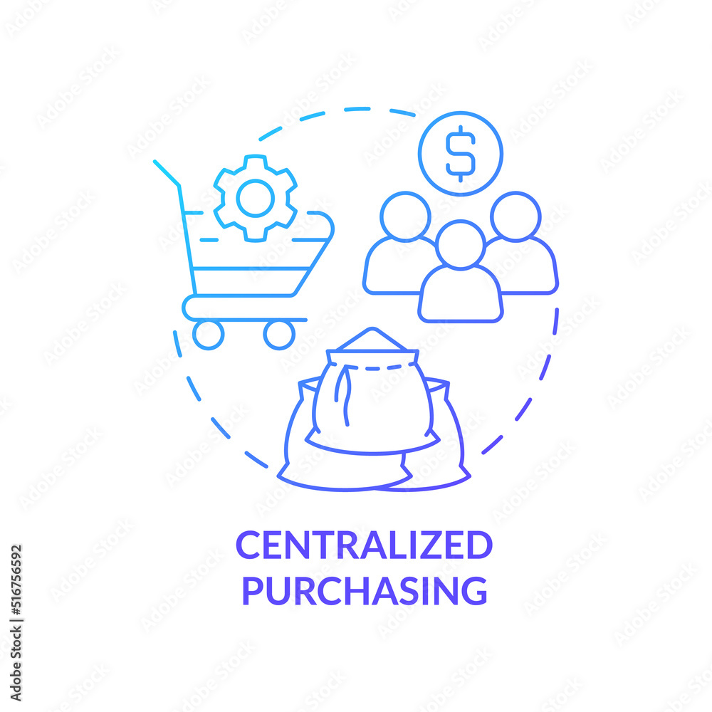 Centralized purchasing blue gradient concept icon. Formal procurement ...