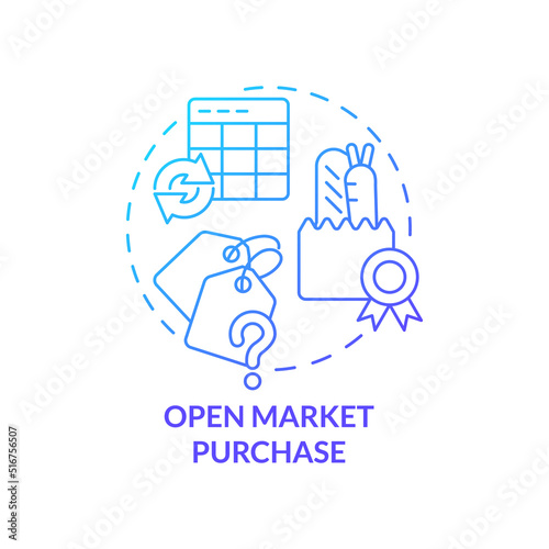 Open market purchase blue gradient concept icon. Method of food purchasing abstract idea thin line illustration. Standard of quality and costs. Isolated outline drawing. Myriad Pro-Bold font used