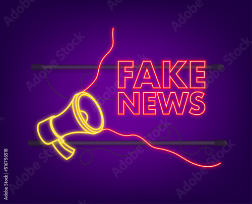 Fake news megaphone, electronic internet fraud neon icon. Vector illustration.