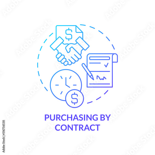 Purchasing by contract blue gradient concept icon. Purchase order in business abstract idea thin line illustration. Contractual relation. Isolated outline drawing. Myriad Pro-Bold font used