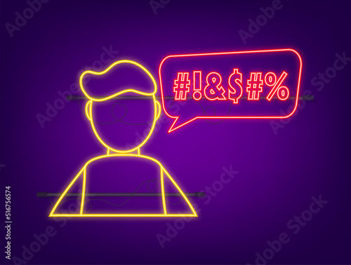 Complain or curse. Concept of parental advisory explicit content neon icon. Vector illustration.