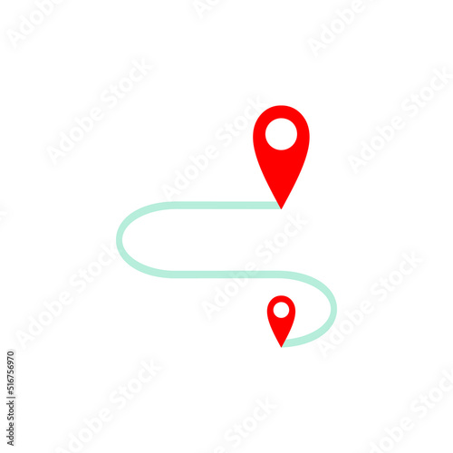 Route travel path with location gps pin. Adventure concept.