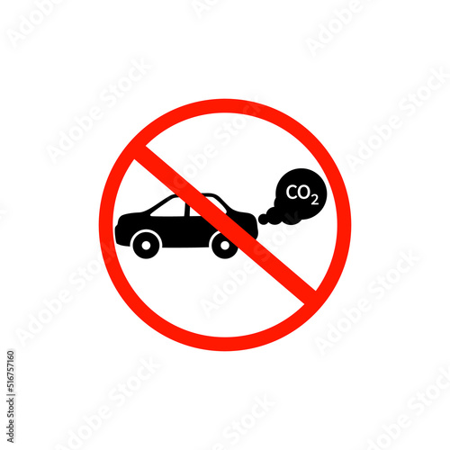 No Exhaust gases from the car forbidden road sign, Vector illustration icon flat