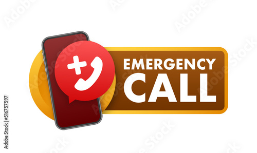 Flat illustration with red emergency call for concept design. Call icon vector. Hotline concept.
