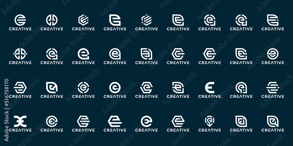 set of monogram initial E logo design with variation shapes.