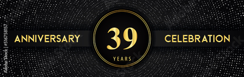 39 years anniversary celebration with circle frame and dotted line isolated on black background. Premium design for birthday party, graduation, weddings, ceremony, greetings card, anniversary logo.