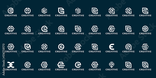 set of monogram initial E logo design with variation shapes.