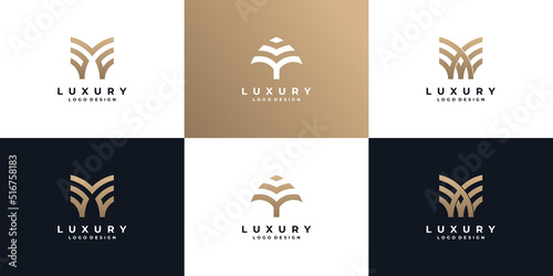 set of luxury initial with flower combination logo design.