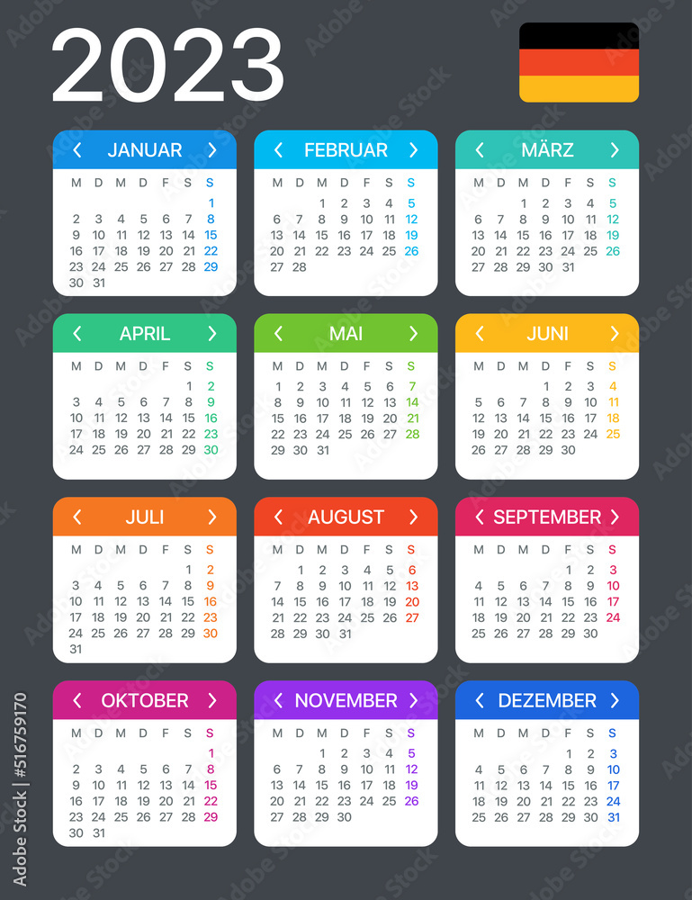 2023 Calendar - vector template graphic illustration - German version 2023 Calendar - vector template graphic illustration - German version