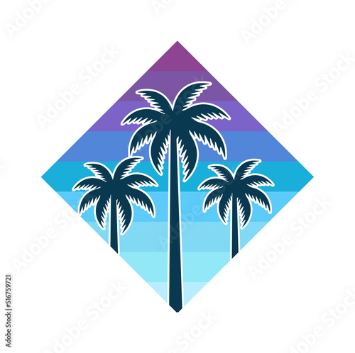 Palms square retro badge. Vector illustration