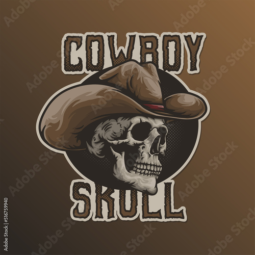 Vintage Cowboy Skull Head Mascot Vector Logo Illustration