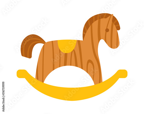 Wooden children toy horse icon. Vector illustration