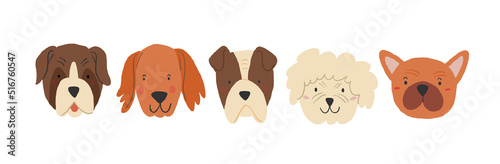 Set of cute dogs faces avatars on white background