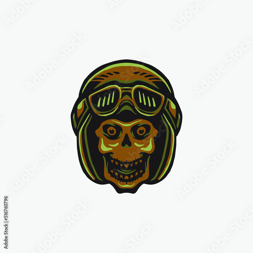 Skull with retro motorcycle helmet.
