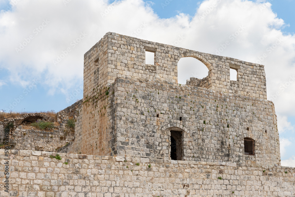 The well-preserved  remains of the Yehiam Crusader fortress at Kibbutz Yehiam, in Galilee, northern Israel