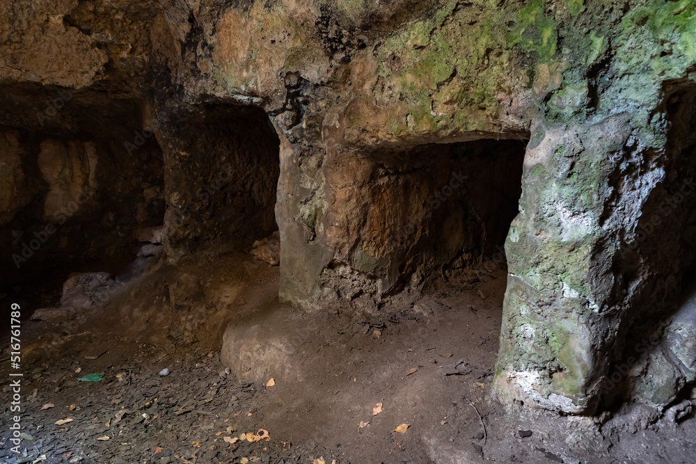 Byzantine  burial cave in the well-preserved Yehiam Crusader fortress at Kibbutz Yehiam, in Galilee, northern Israel