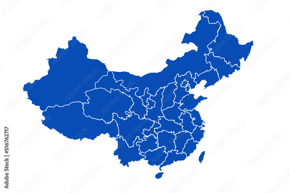 China Map blue Color on White Backgound