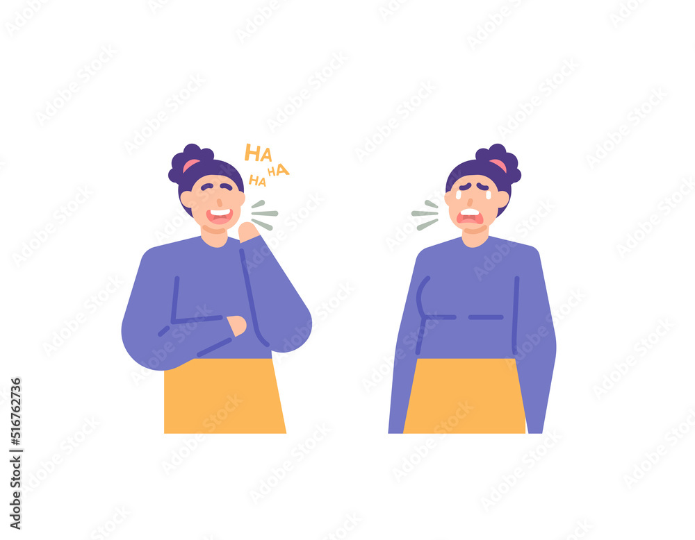 a woman laughed out loud. people laughed loudly. happy facial expression. character illustration concept design a woman laughed out loud. people laughed loudly. happy facial expression. character illustration concept design