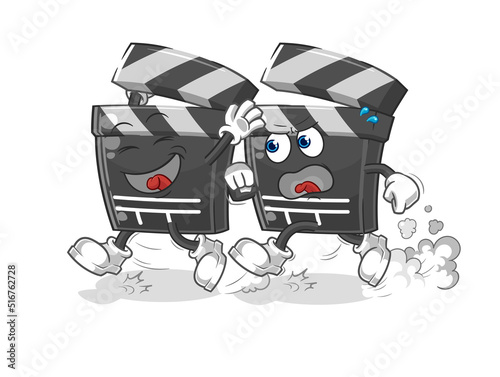 clapboard play chase cartoon. cartoon mascot vector