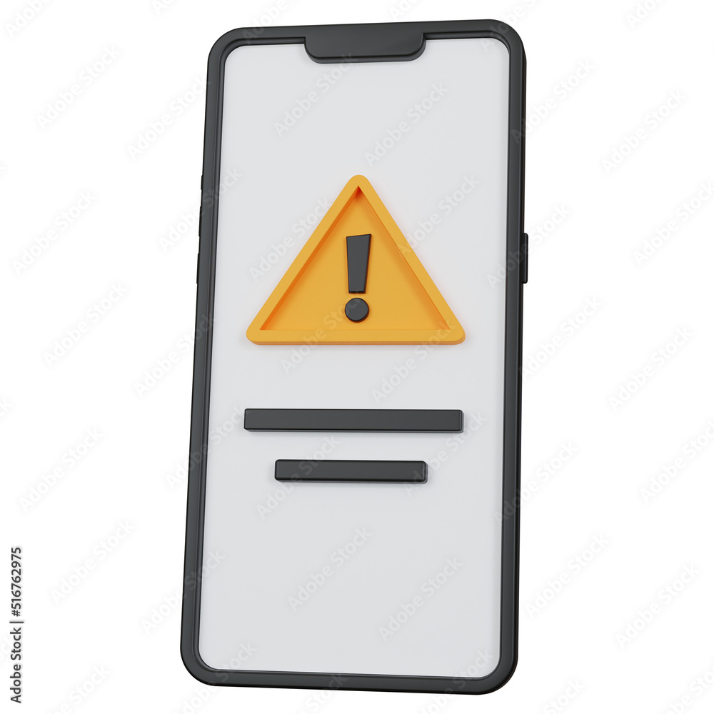 3d rendering black smartphone with yellow warning icon sign isolated 3d rendering black smartphone with yellow warning icon sign isolated