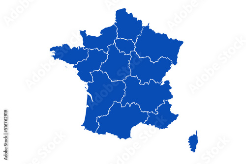 France Map blue Color on White Backgound