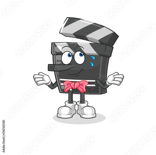 clapboard lie like Pinocchio character. cartoon mascot vector